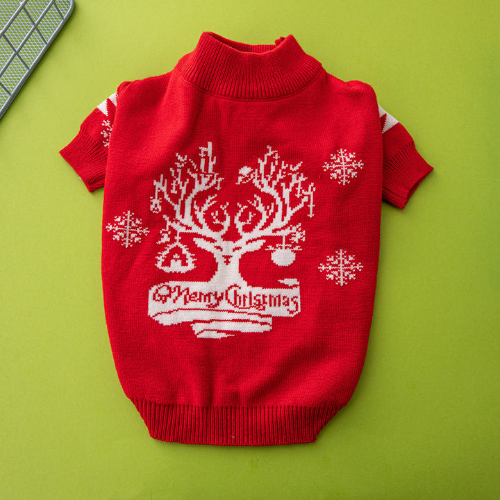 Christmas Tree Elk Pattern Pet Sweater Warm Festive Clothing