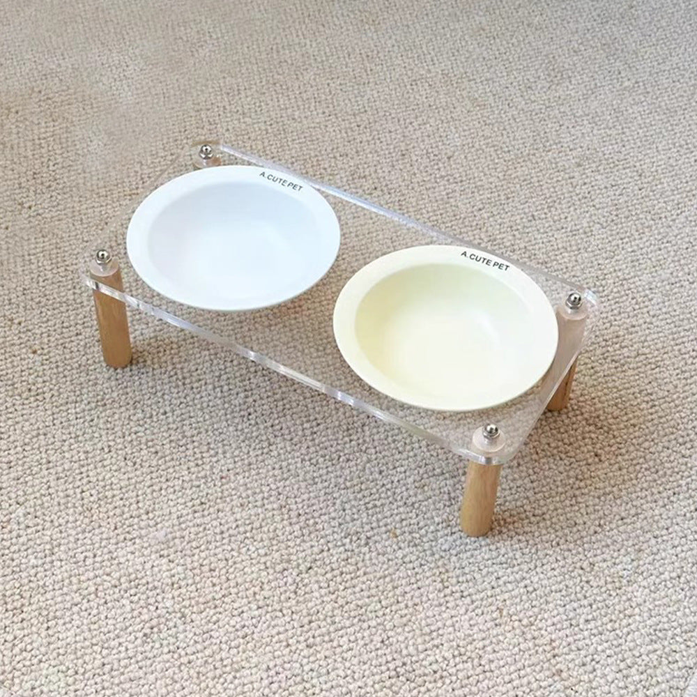 Ceramic Double Pet Bowl With Anti-Tip Elevated Stand
