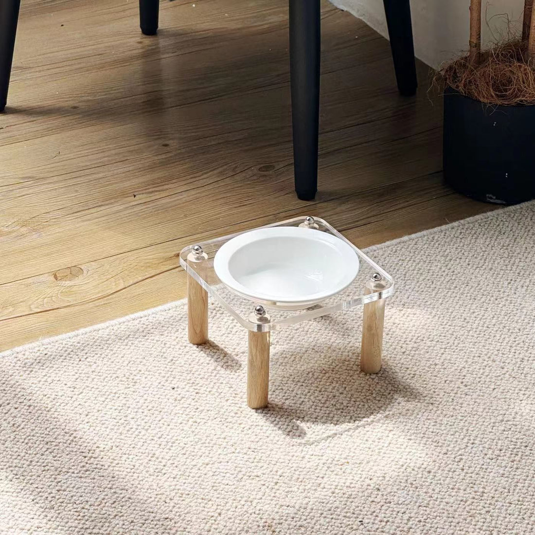 Ceramic Double Pet Bowl With Anti-Tip Elevated Stand