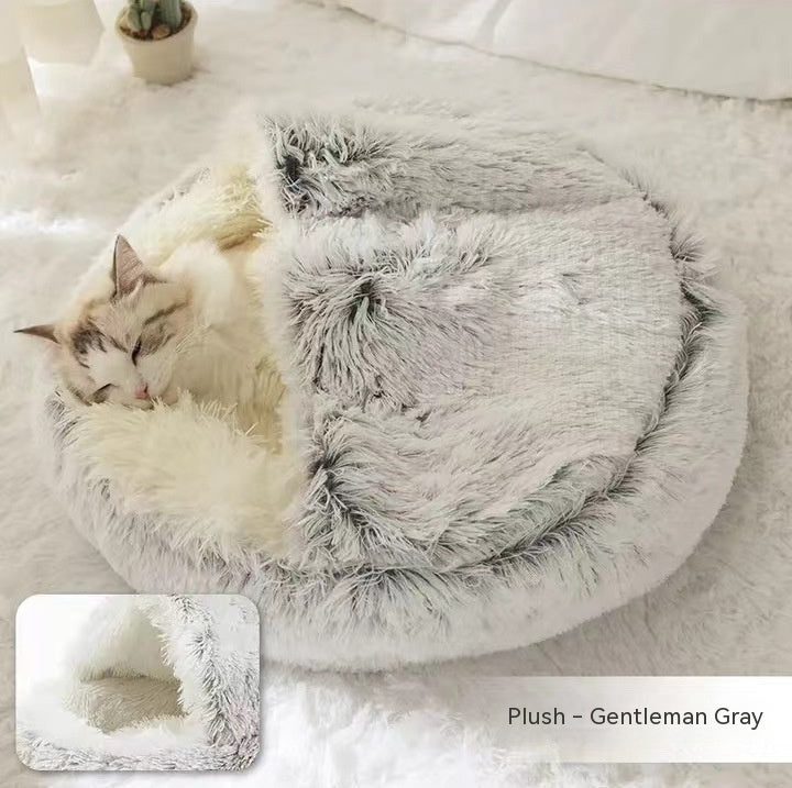 2-in-1 Round Plush Winter Pet Bed
