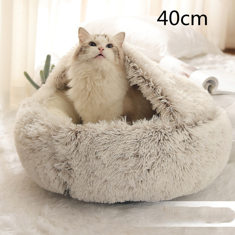 2-in-1 Round Plush Winter Pet Bed