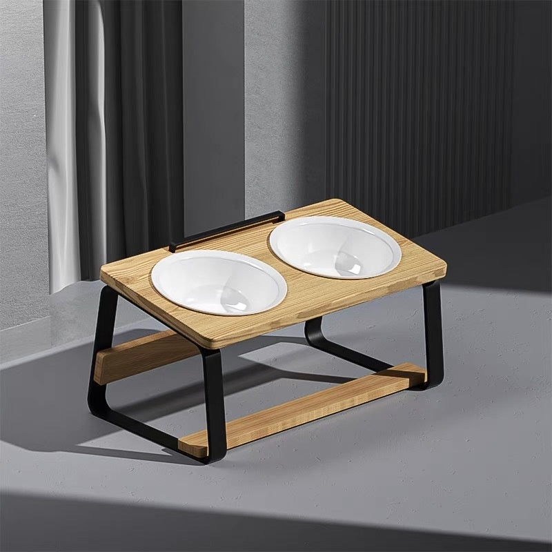 Ceramic Double Pet Feeding Bowl With Elevated Neck Support