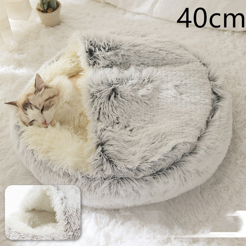 2-in-1 Round Plush Winter Pet Bed