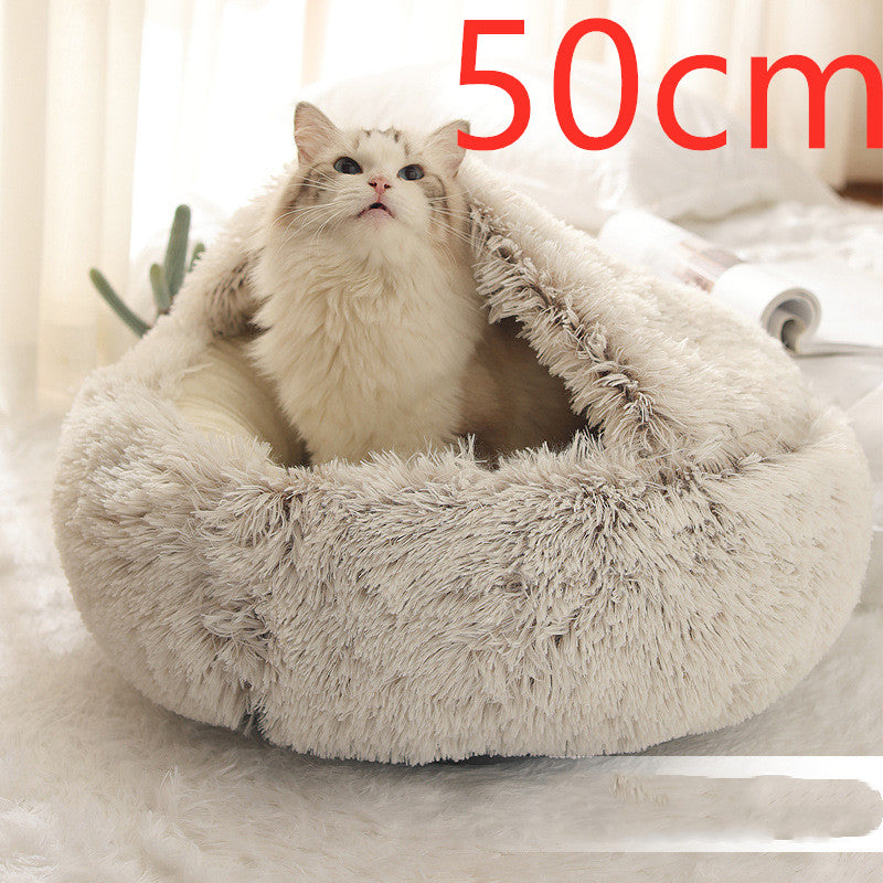 2-in-1 Round Plush Winter Pet Bed