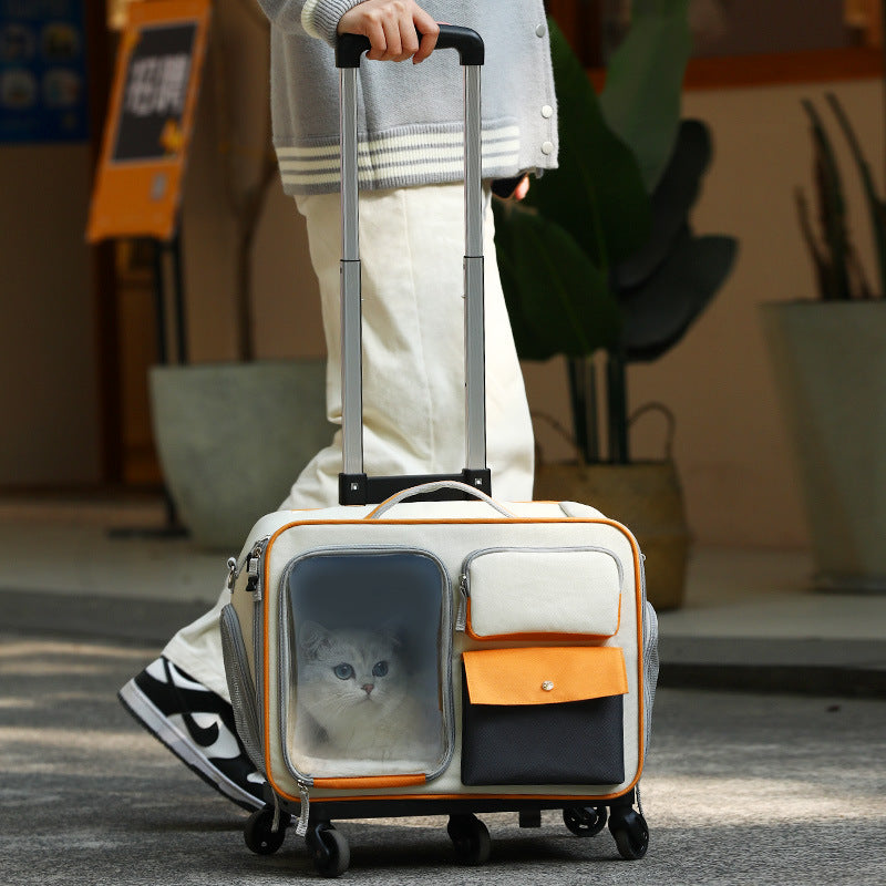 Portable Pet Trolley Backpack Stylish Anti Stress Travel Bag