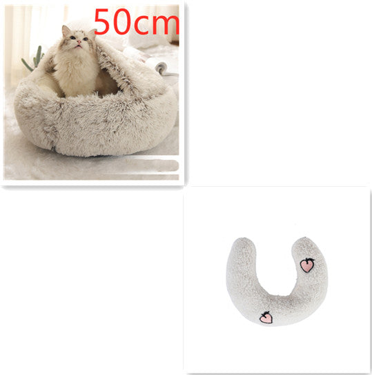 2-in-1 Round Plush Winter Pet Bed