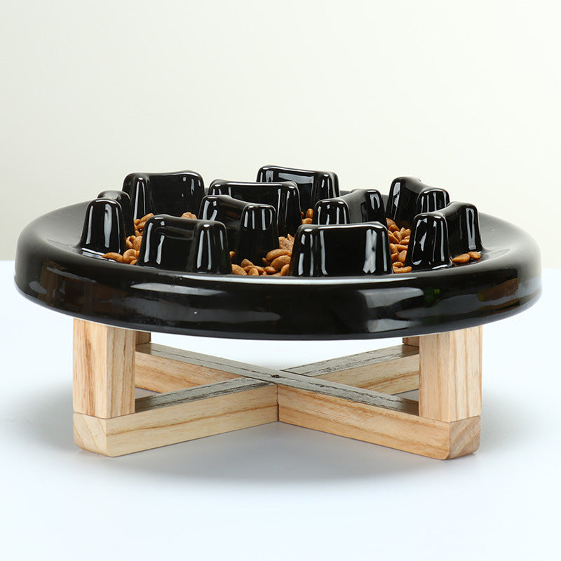 Tilted Solid Wood Double Pet Bowl
