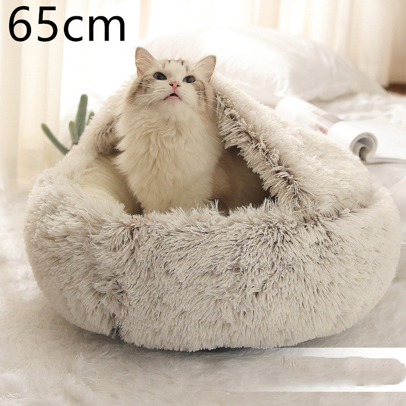 2-in-1 Round Plush Winter Pet Bed