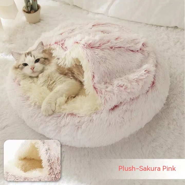 2-in-1 Round Plush Winter Pet Bed