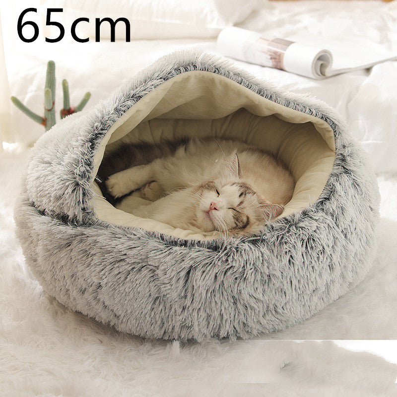 2-in-1 Round Plush Winter Pet Bed