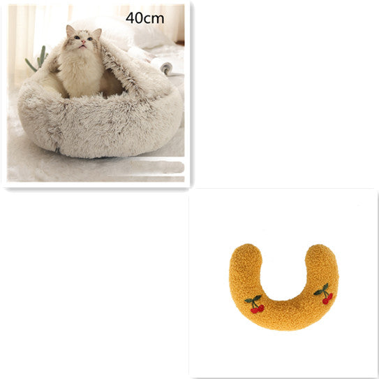 2-in-1 Round Plush Winter Pet Bed