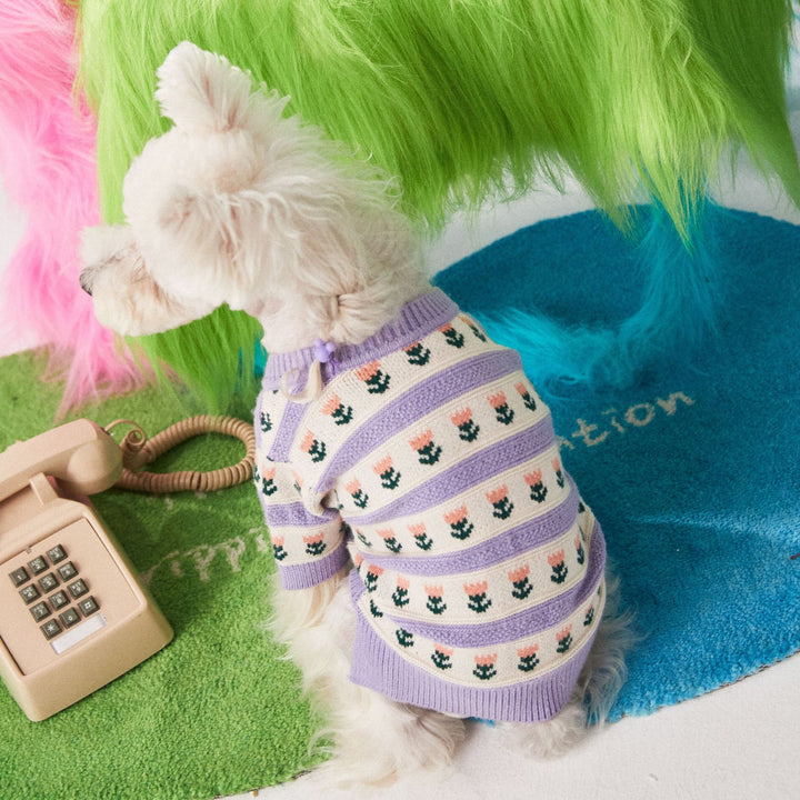 Purple Flower Pet Sweater Cardigan Stylish Comfortable Wear