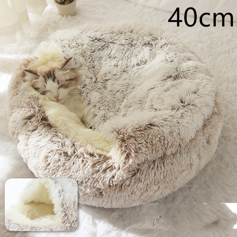 2-in-1 Round Plush Winter Pet Bed