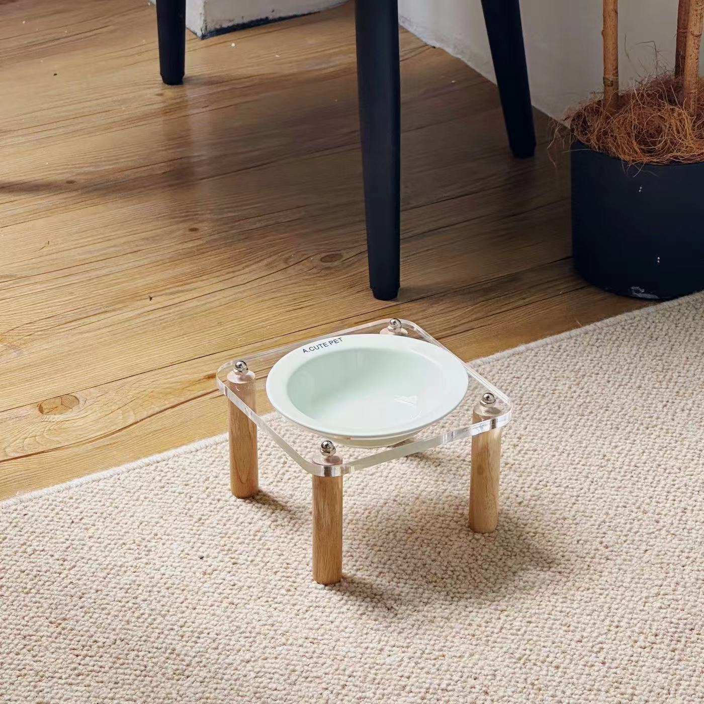 Ceramic Double Pet Bowl With Anti-Tip Elevated Stand