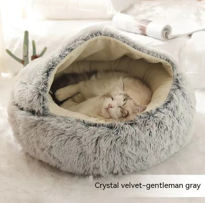 2-in-1 Round Plush Winter Pet Bed