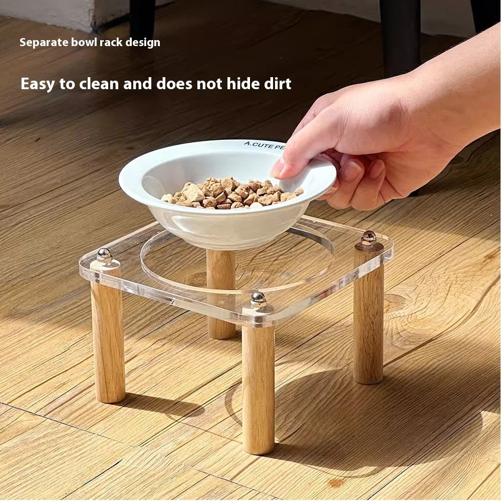 Ceramic Double Pet Bowl With Anti-Tip Elevated Stand