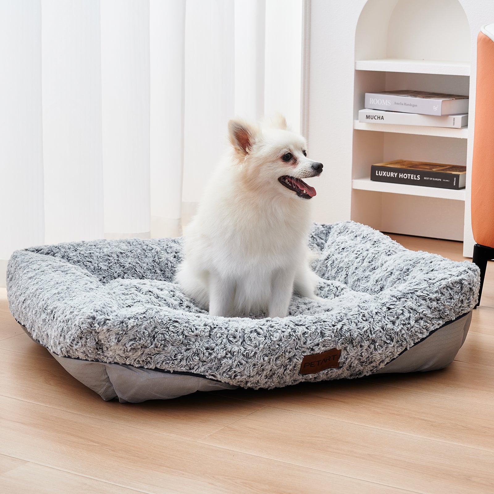 Swirl Rose Velvet Calming Pet Bed Removable Cushion