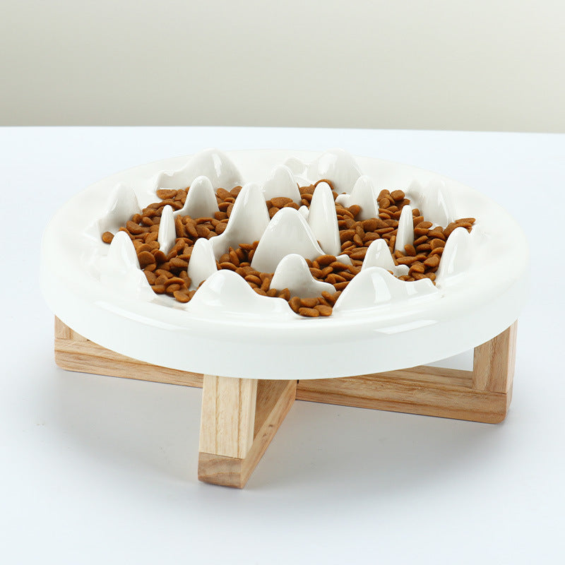Tilted Solid Wood Double Pet Bowl