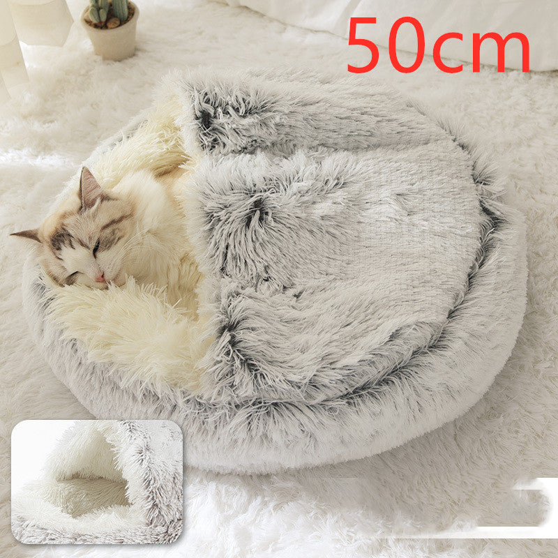 2-in-1 Round Plush Winter Pet Bed