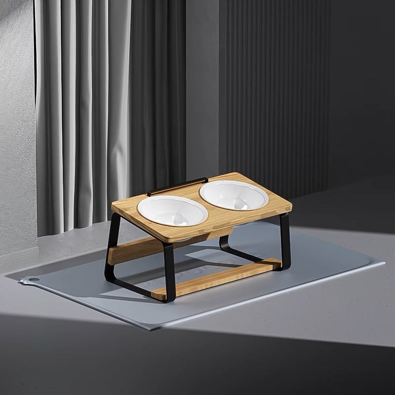 Ceramic Double Pet Feeding Bowl With Elevated Neck Support