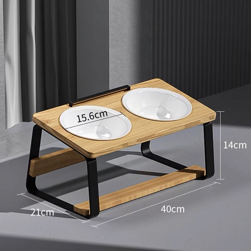 Ceramic Double Pet Feeding Bowl With Elevated Neck Support