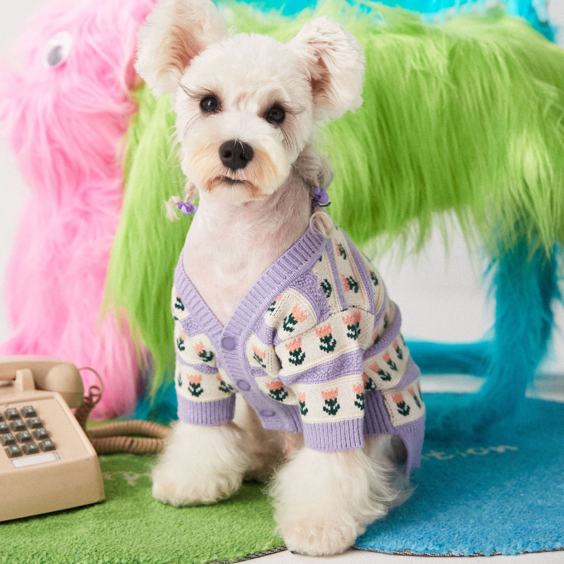 Purple Flower Pet Sweater Cardigan Stylish Comfortable Wear