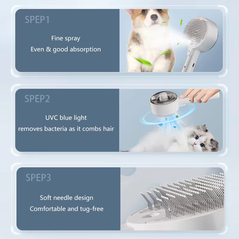 3-in-1 Electric Pet Steam Brush Grooming Massage Tool