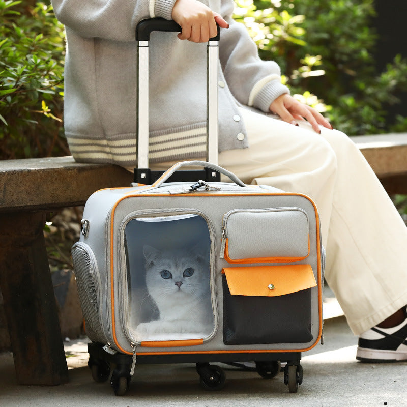 Portable Pet Trolley Backpack Stylish Anti Stress Travel Bag