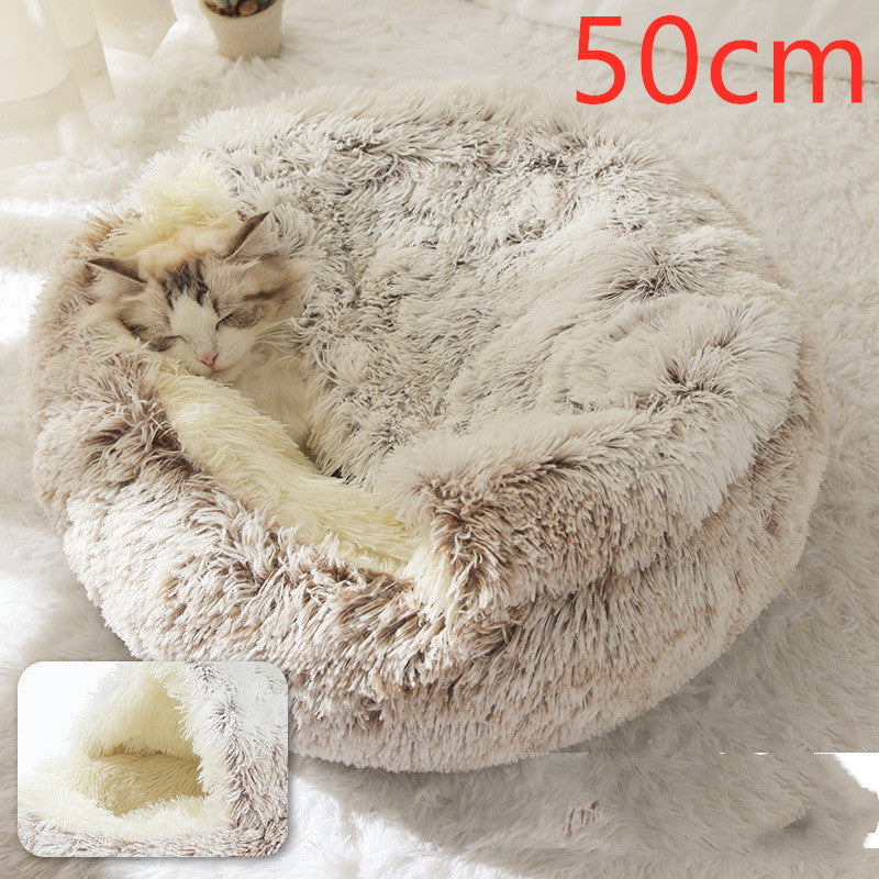 2-in-1 Round Plush Winter Pet Bed