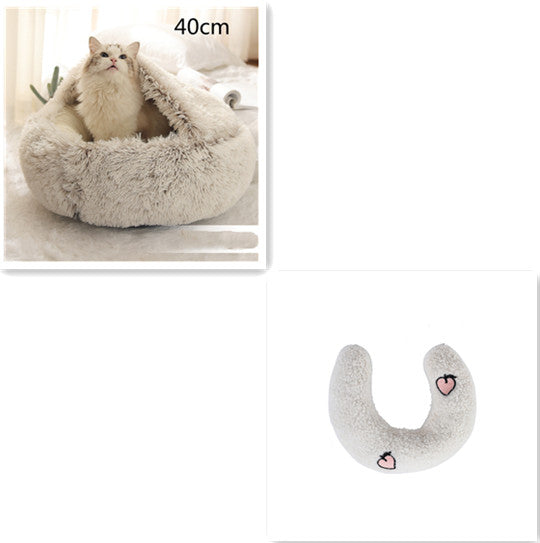 2-in-1 Round Plush Winter Pet Bed