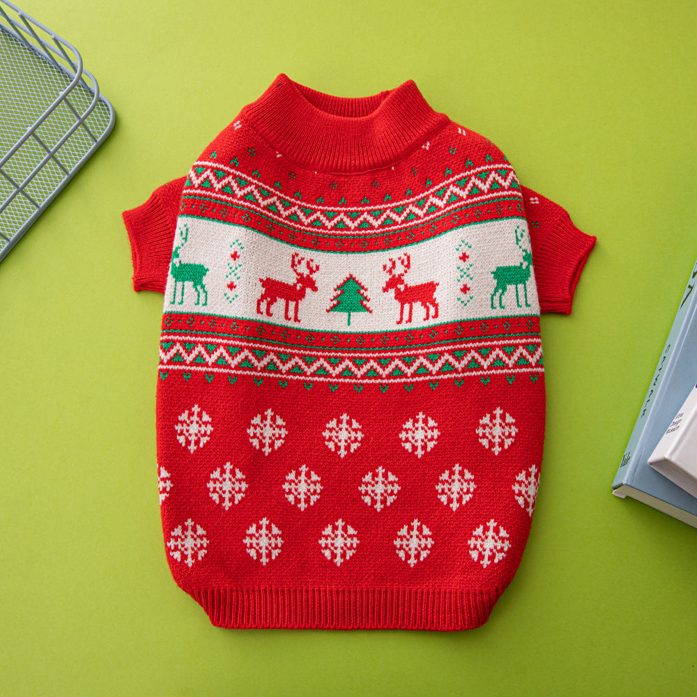 Christmas Tree Elk Pattern Pet Sweater Warm Festive Clothing