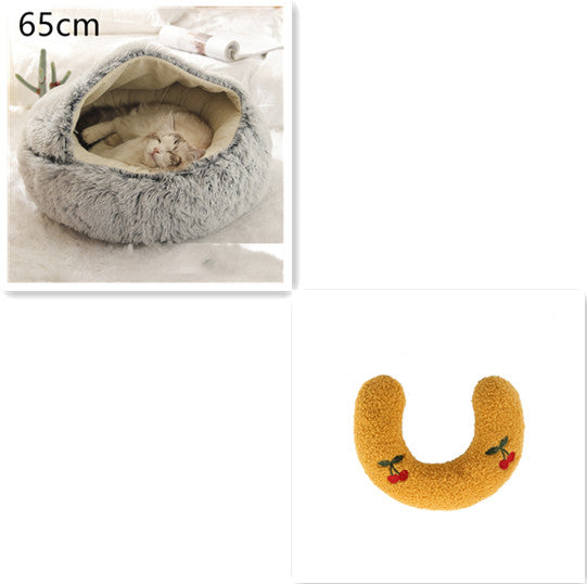 2-in-1 Round Plush Winter Pet Bed