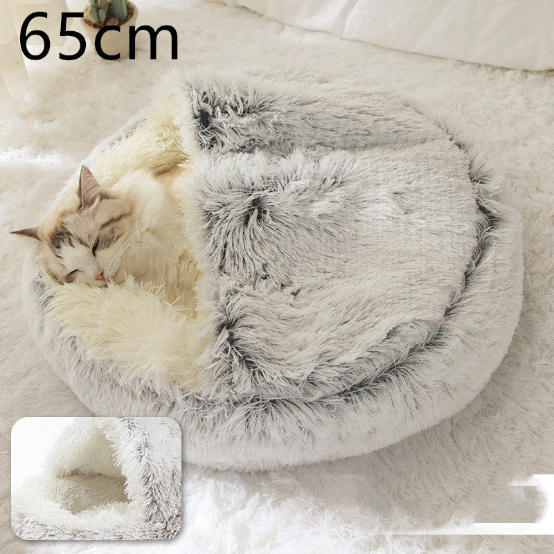 2-in-1 Round Plush Winter Pet Bed