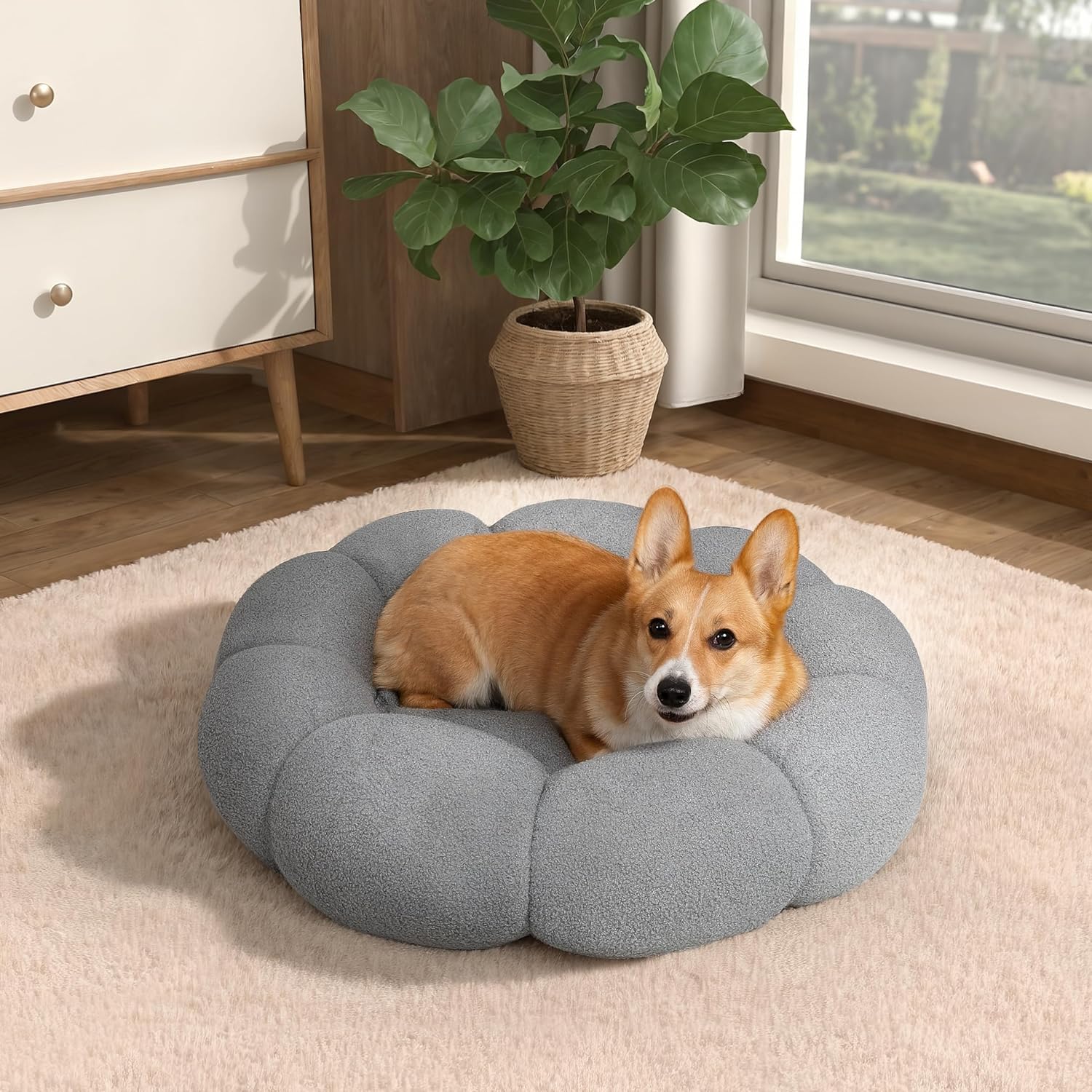 Calming Plush Round Donut Pet Bed Non-Slip