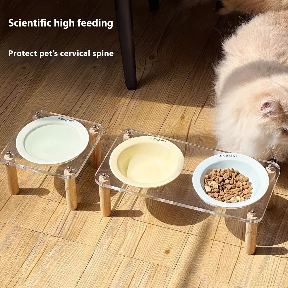Ceramic Double Pet Bowl With Anti-Tip Elevated Stand