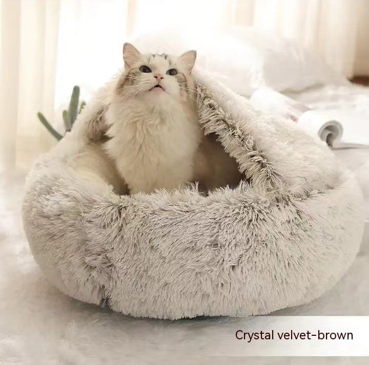 2-in-1 Round Plush Winter Pet Bed