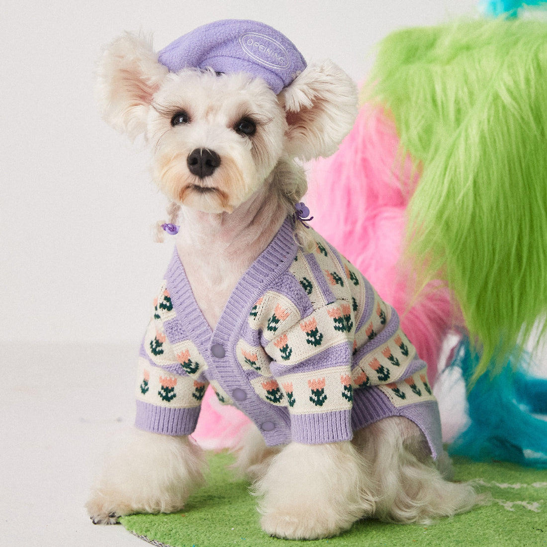 Purple Flower Pet Sweater Cardigan Stylish Comfortable Wear