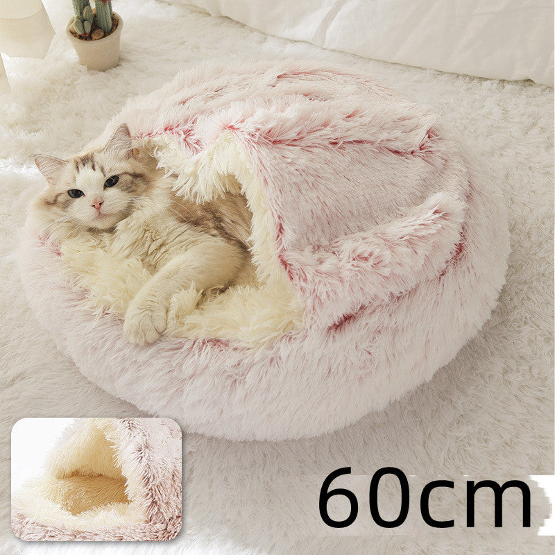 2-in-1 Round Plush Winter Pet Bed
