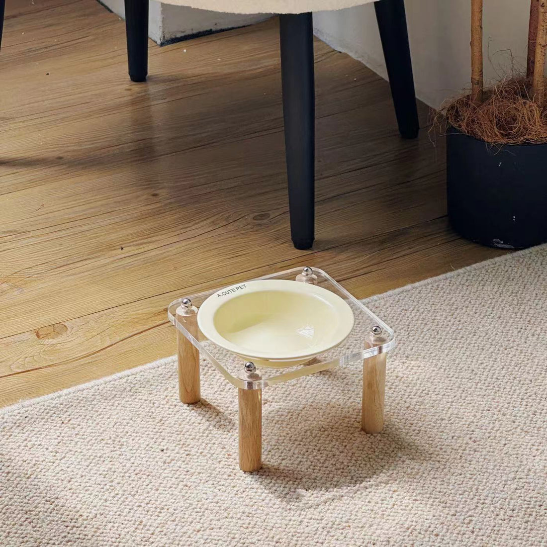 Ceramic Double Pet Bowl With Anti-Tip Elevated Stand