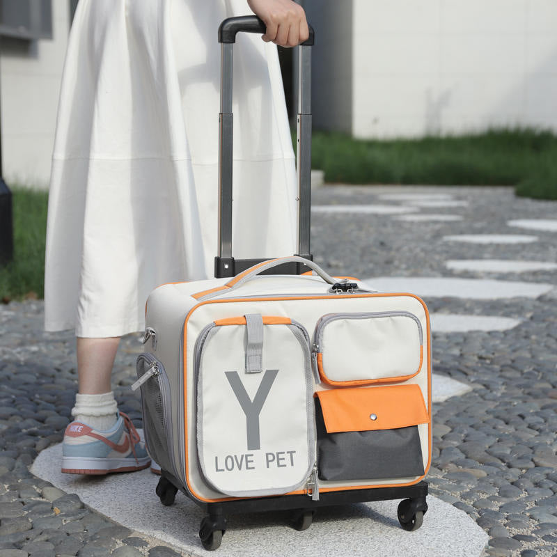 Portable Pet Trolley Backpack Stylish Anti Stress Travel Bag