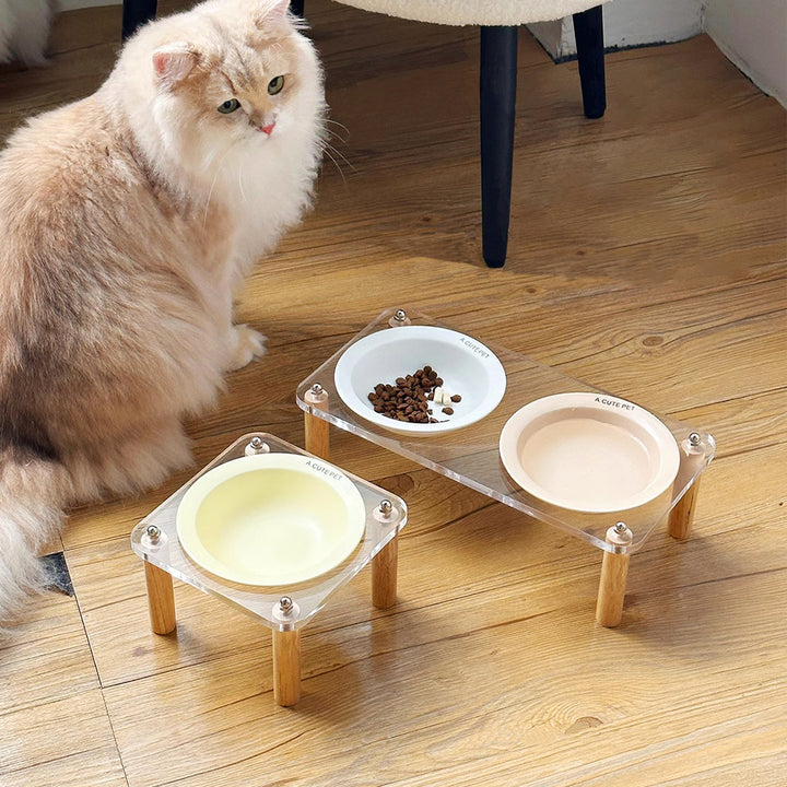 Ceramic Double Pet Bowl With Anti-Tip Elevated Stand