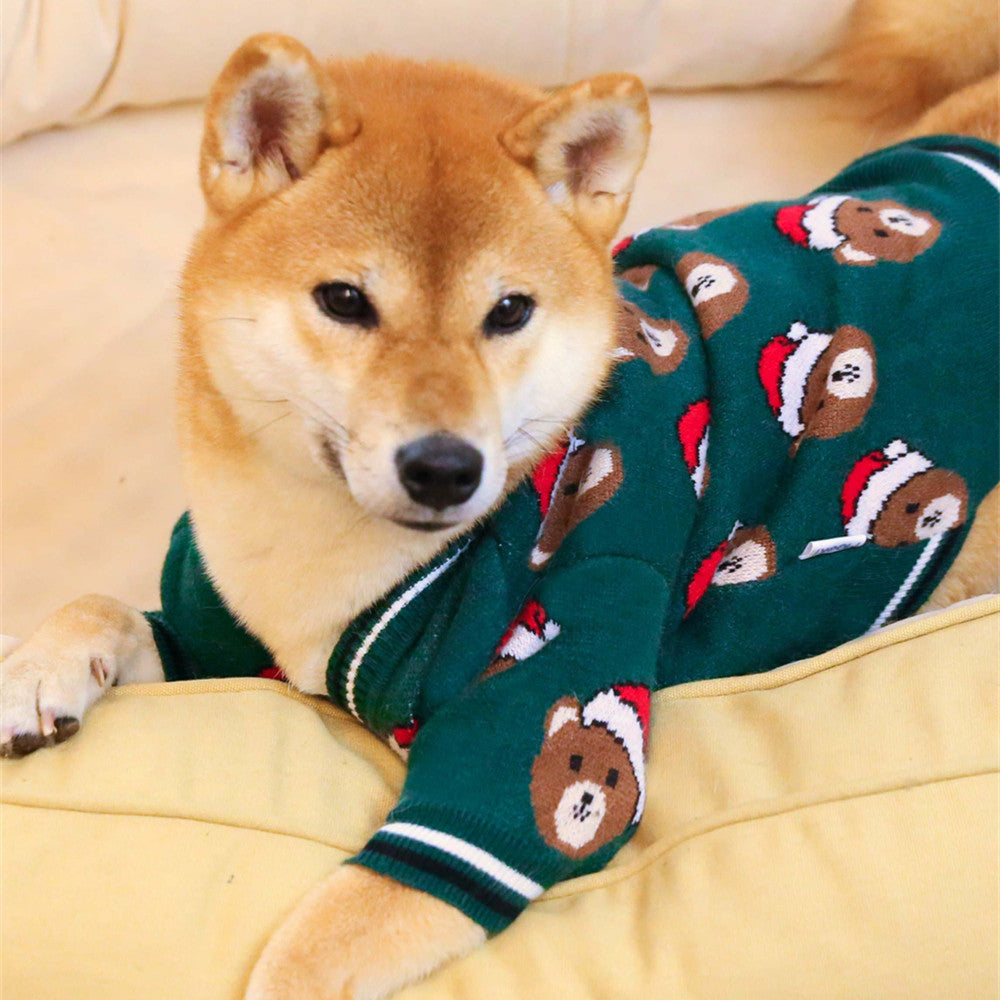 Festive Red New Year Pet Sweater Clothing
