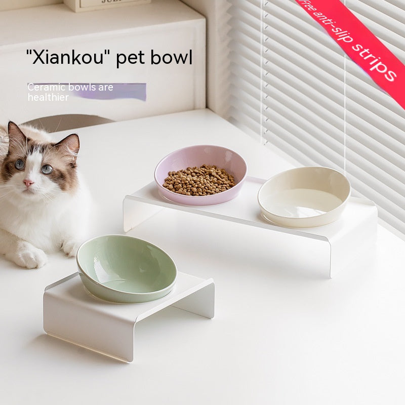 Ceramic Beveled Pet Food Bowl