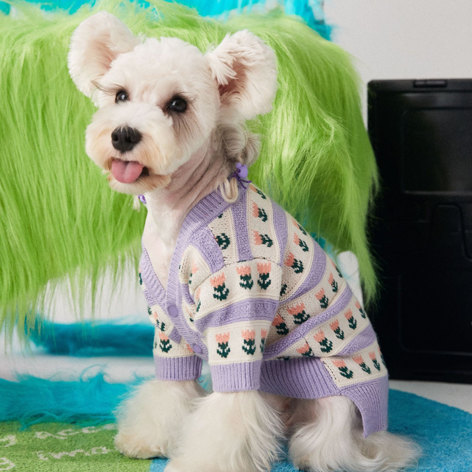 Purple Flower Pet Sweater Cardigan Stylish Comfortable Wear