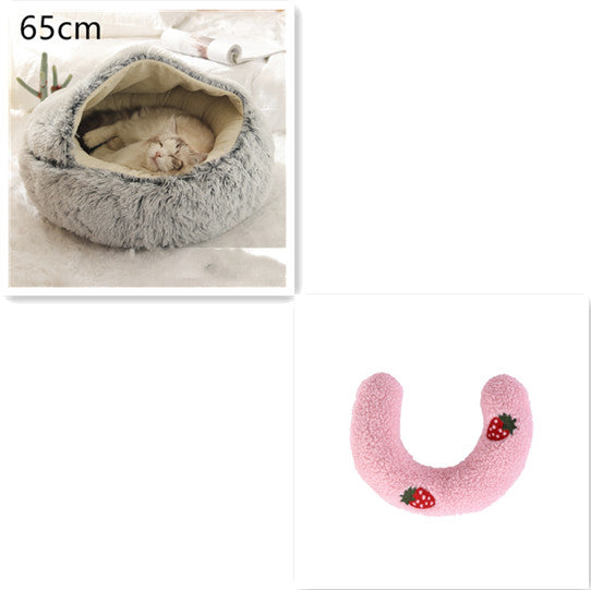 2-in-1 Round Plush Winter Pet Bed