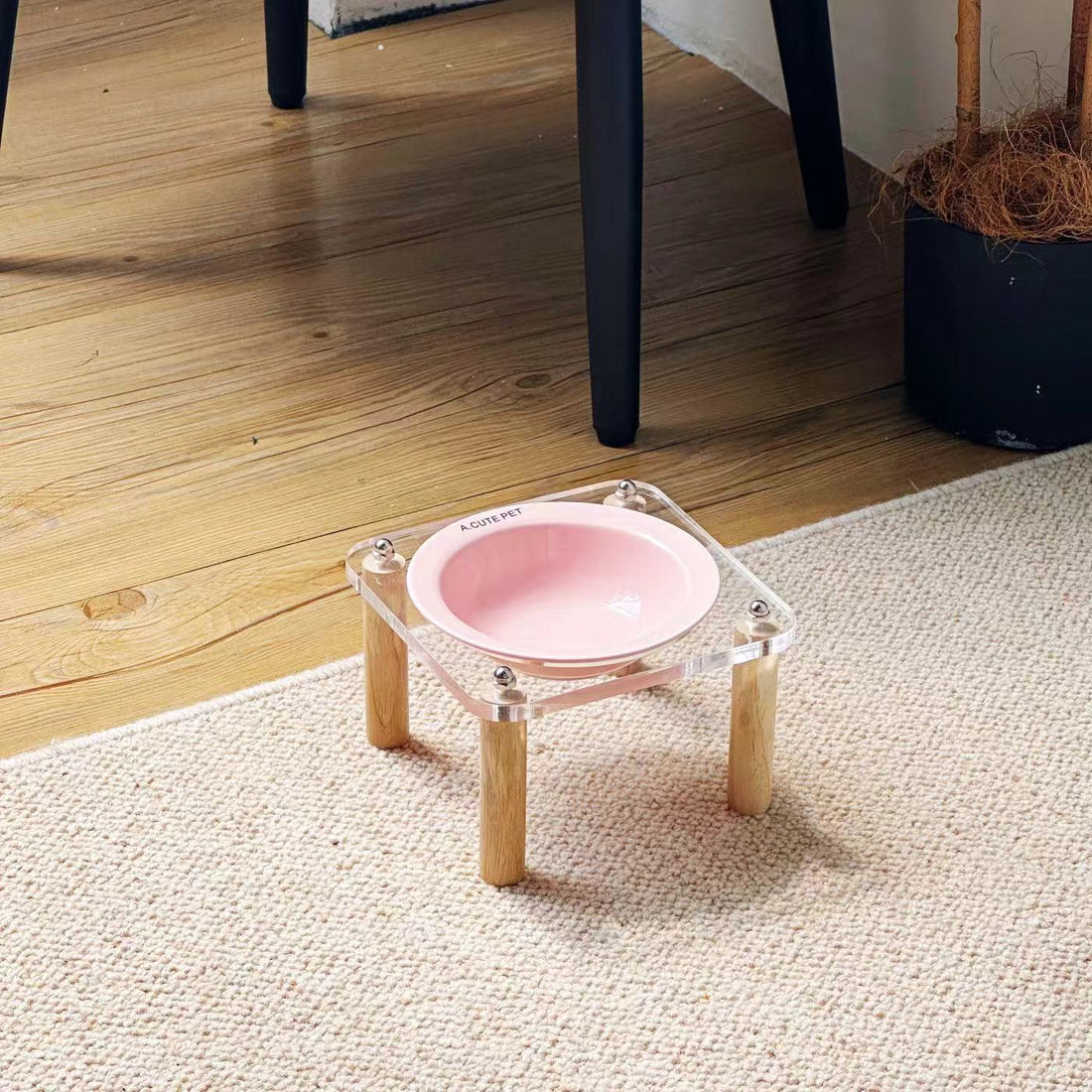 Ceramic Double Pet Bowl With Anti-Tip Elevated Stand
