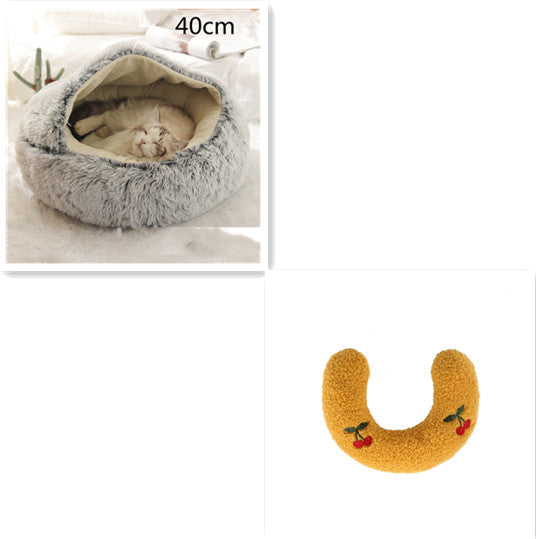 2-in-1 Round Plush Winter Pet Bed