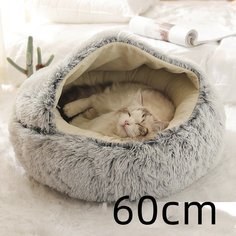 2-in-1 Round Plush Winter Pet Bed