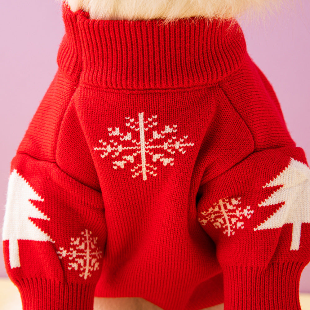Christmas Tree Elk Pattern Pet Sweater Warm Festive Clothing