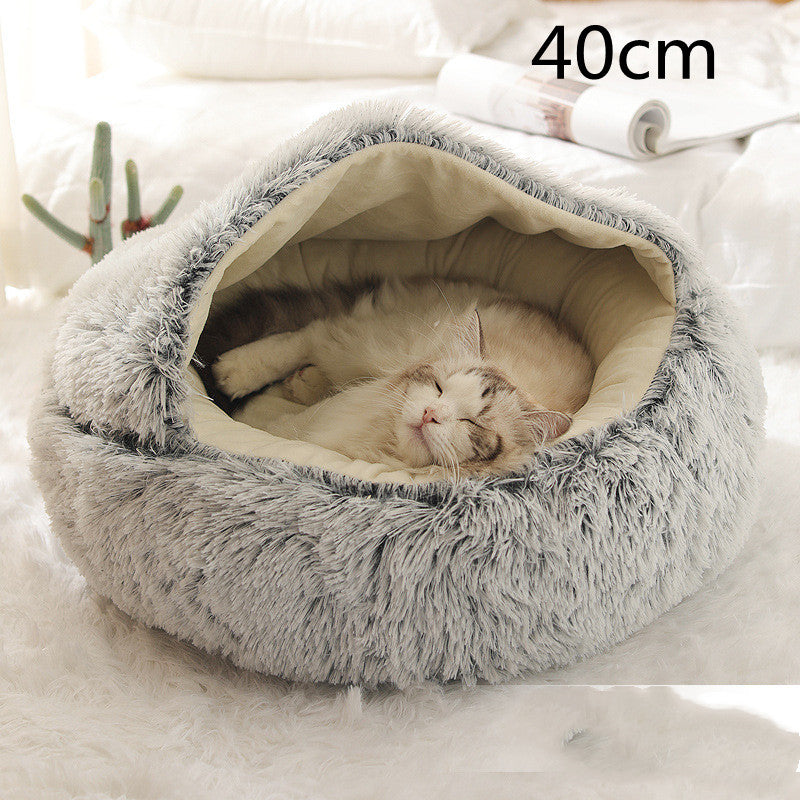 2-in-1 Round Plush Winter Pet Bed